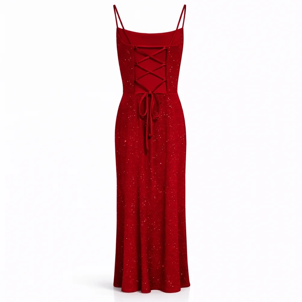 VINTAGE City Triangles Red Glitter Evening Gown – Size Small Prom